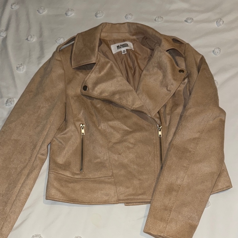 Steven Madden Blank NYC Tan Leather Jacket Asymmetrical Design